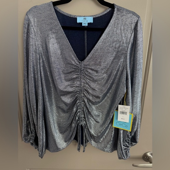 NWT CeCe Silver Shimmer-y Evening Blouse. Large. Get your “Shimmer On”! - Picture 8 of 10